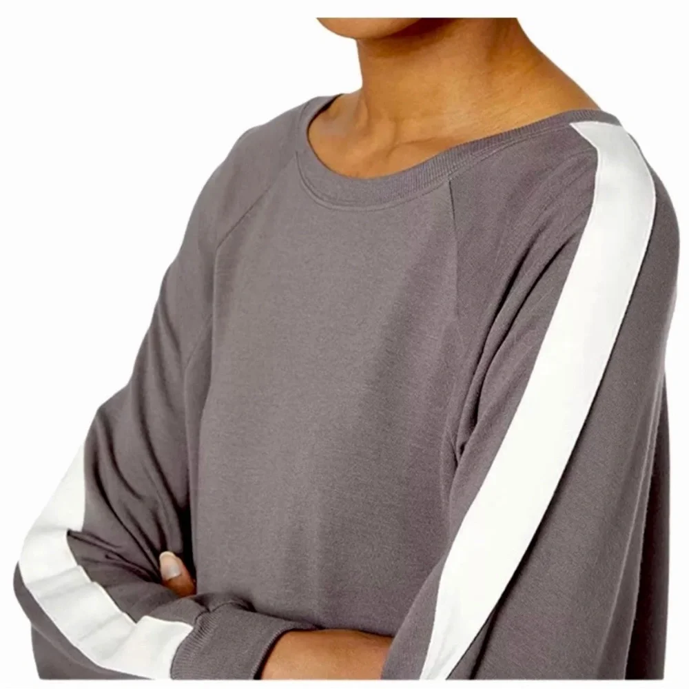 Eberjey Colby Cozy The Ringer Sweatshirt S Pima Modal Rabbit White Taupe